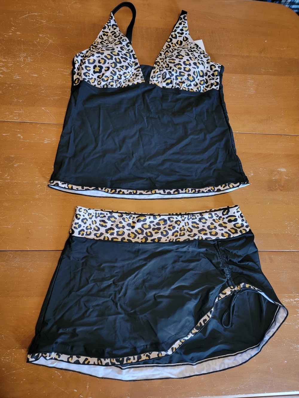Black Leopard Trim Tankini Set - 2 Piece Women's Swim Bikini Size XL